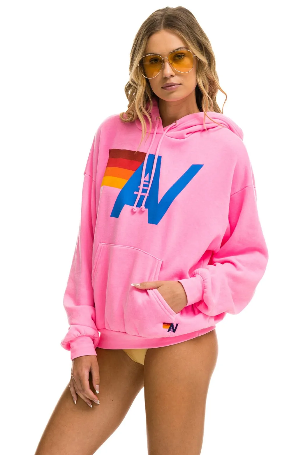 LOGO PULLOVER RELAXED HOODIE - NEON PINK sold by Aviator Nation product image thumbnail 3