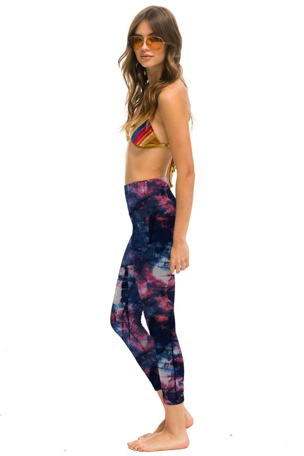 HAND DYED CROPPED HI-RISE LEGGINGS - TIE DYE MULTI sold by Aviator Nation
