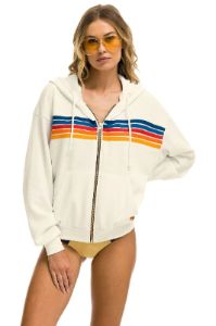 5 STRIPE RELAXED ZIP HOODIE - VINTAGE WHITE sold by Aviator Nation