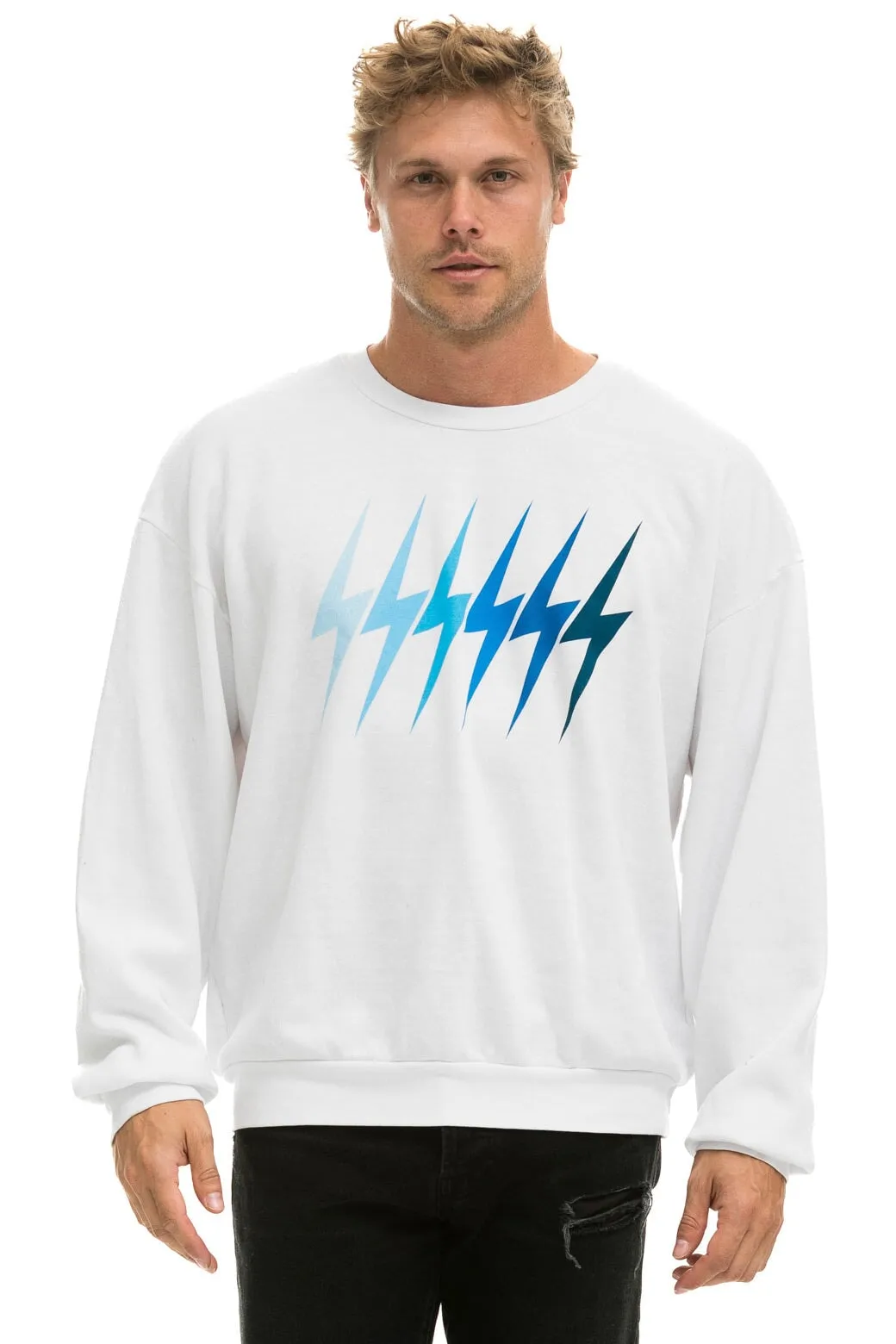 BOLT GRADIENT RELAXED CREW SWEATSHIRT - WHITE // BLUE sold by Aviator Nation product image thumbnail 2