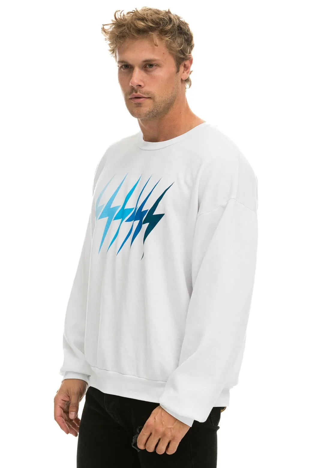 BOLT GRADIENT RELAXED CREW SWEATSHIRT - WHITE // BLUE sold by Aviator Nation product image thumbnail 4