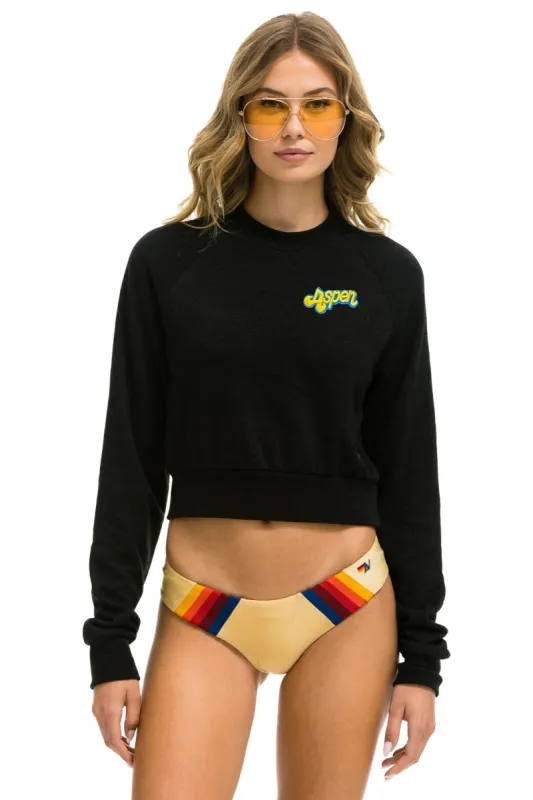 ASPEN EMBROIDERY CROPPED CREW SWEATSHIRT - BLACK made by Aviator Nation