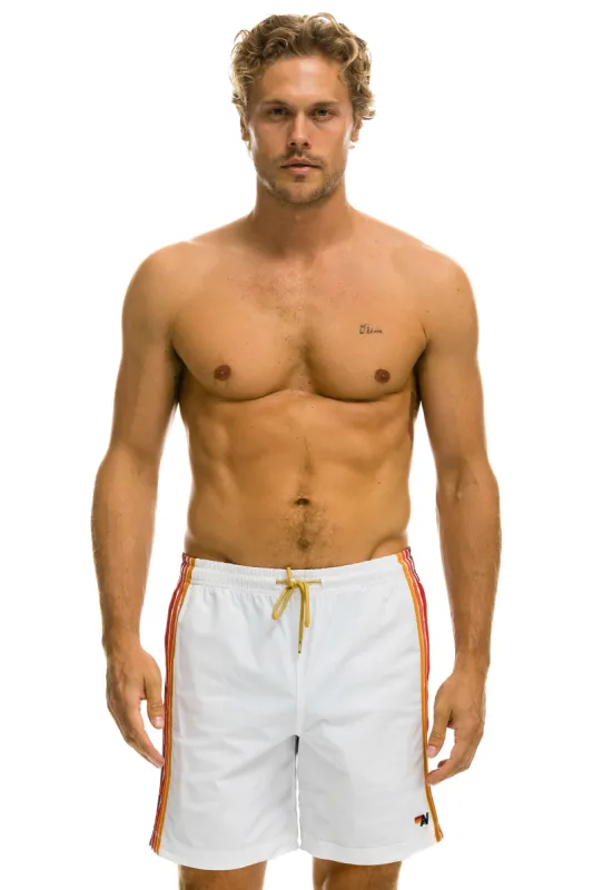 MEN'S 5 STRIPE FLEX SHORTS 7 INCH - WHITE sold by Aviator Nation