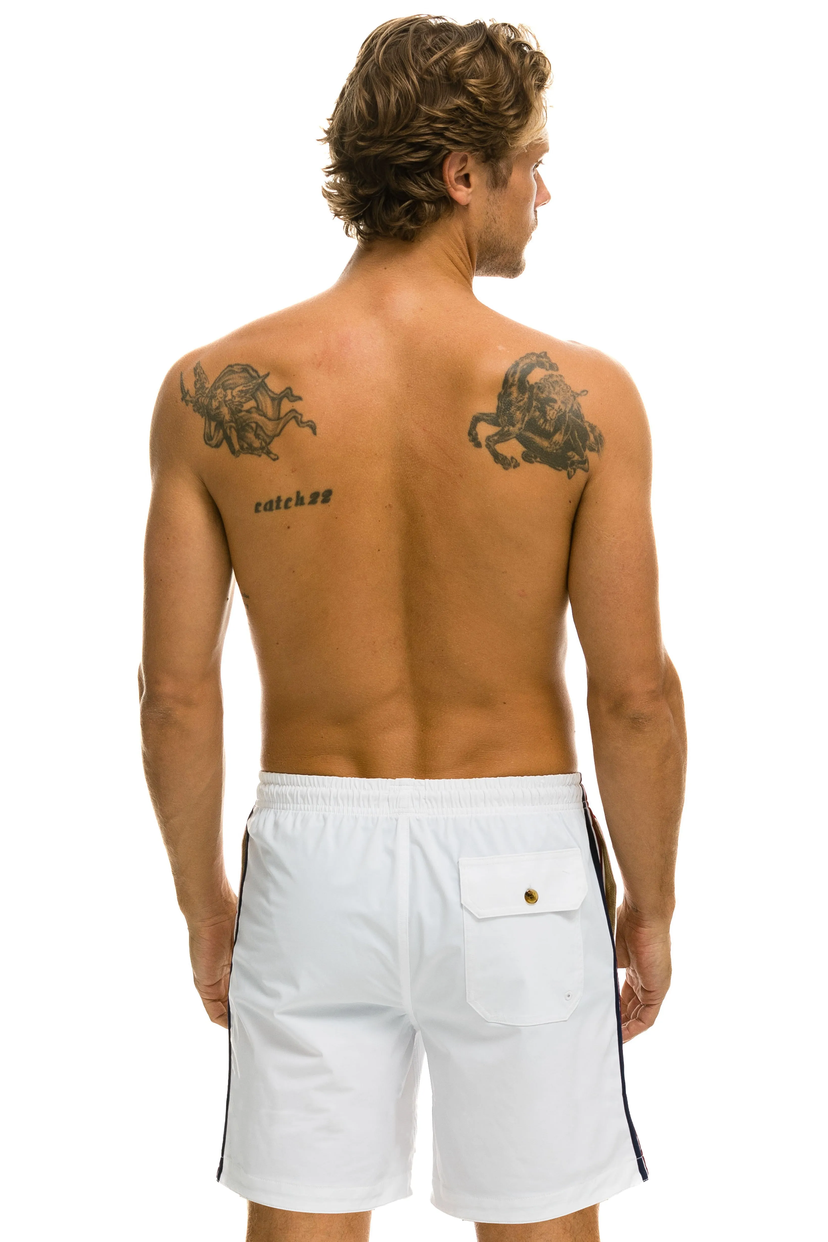 MEN'S 5 STRIPE FLEX SHORTS 7 INCH - WHITE sold by Aviator Nation product image thumbnail 3