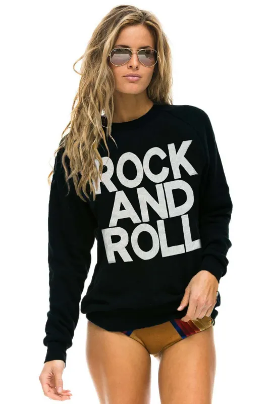 ROCK AND ROLL LIGHT WEIGHT CREW SWEATSHIRT - BLACK sold by Aviator Nation