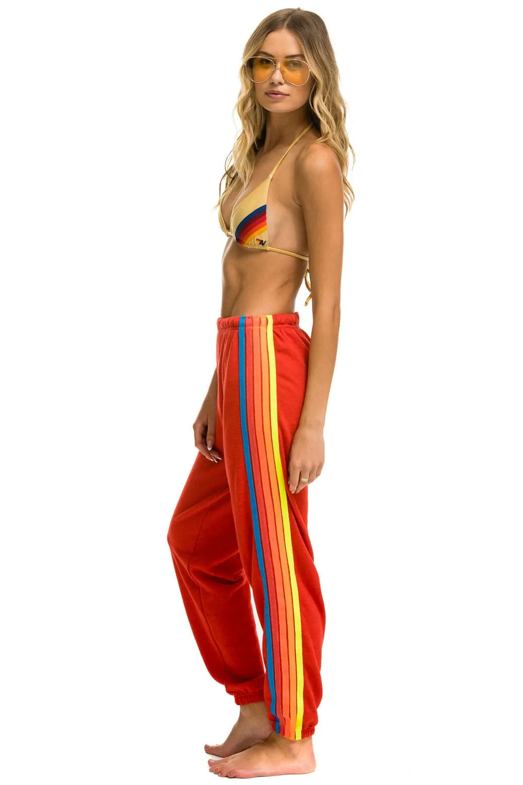 5 STRIPE SWEATPANTS - RED // NEON RAINBOW sold by Aviator Nation