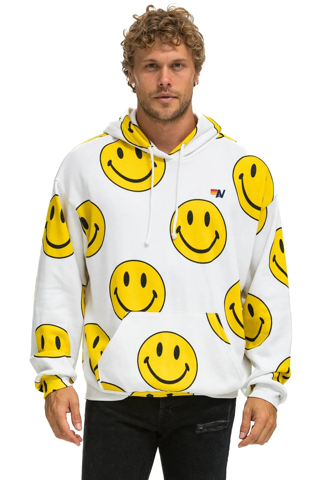 SMILEY REPEAT RELAXED PULLOVER HOODIE - WHITE sold by Aviator Nation product image thumbnail 2