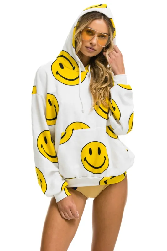 SMILEY REPEAT RELAXED PULLOVER HOODIE - WHITE sold by Aviator Nation