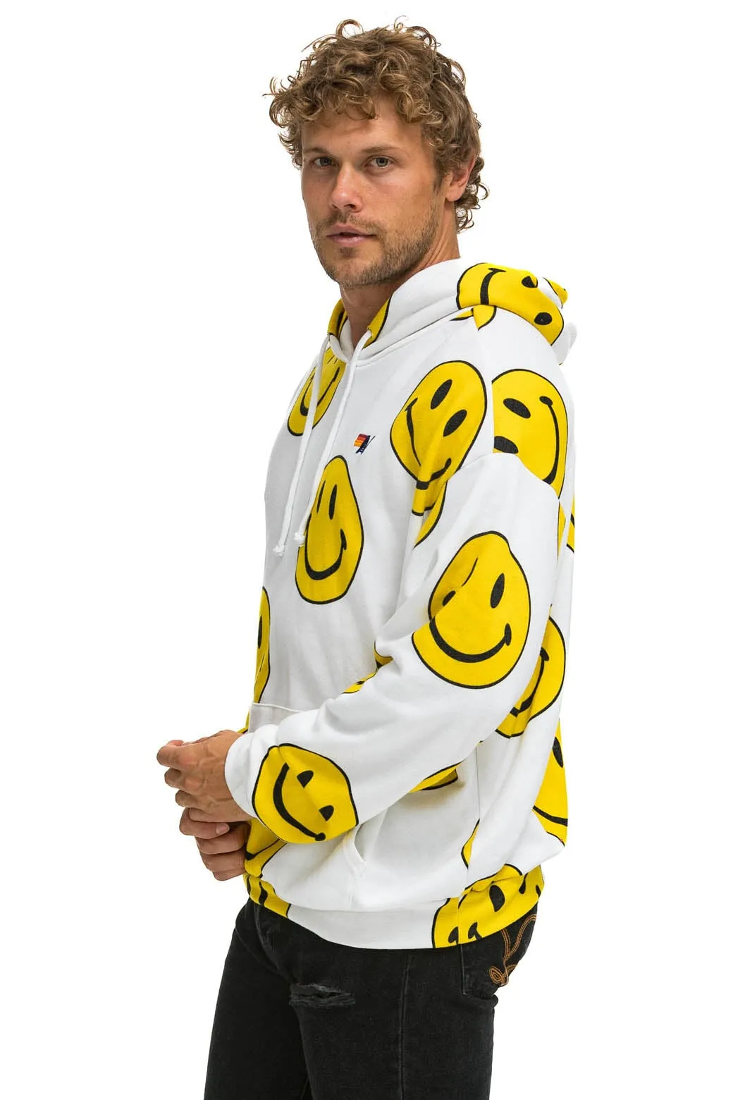 SMILEY REPEAT RELAXED PULLOVER HOODIE - WHITE sold by Aviator Nation product image thumbnail 4