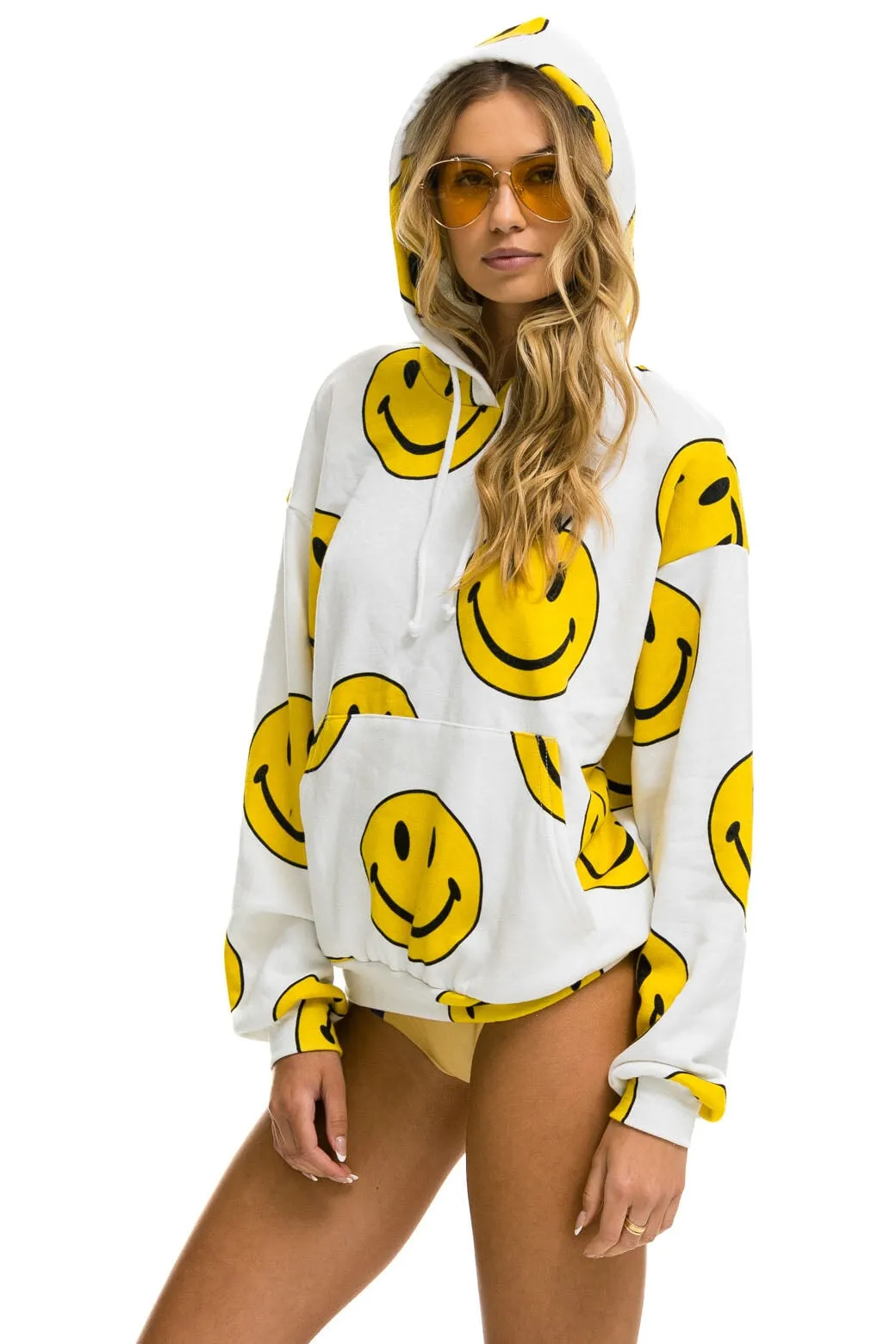 SMILEY REPEAT RELAXED PULLOVER HOODIE - WHITE sold by Aviator Nation product image thumbnail 3
