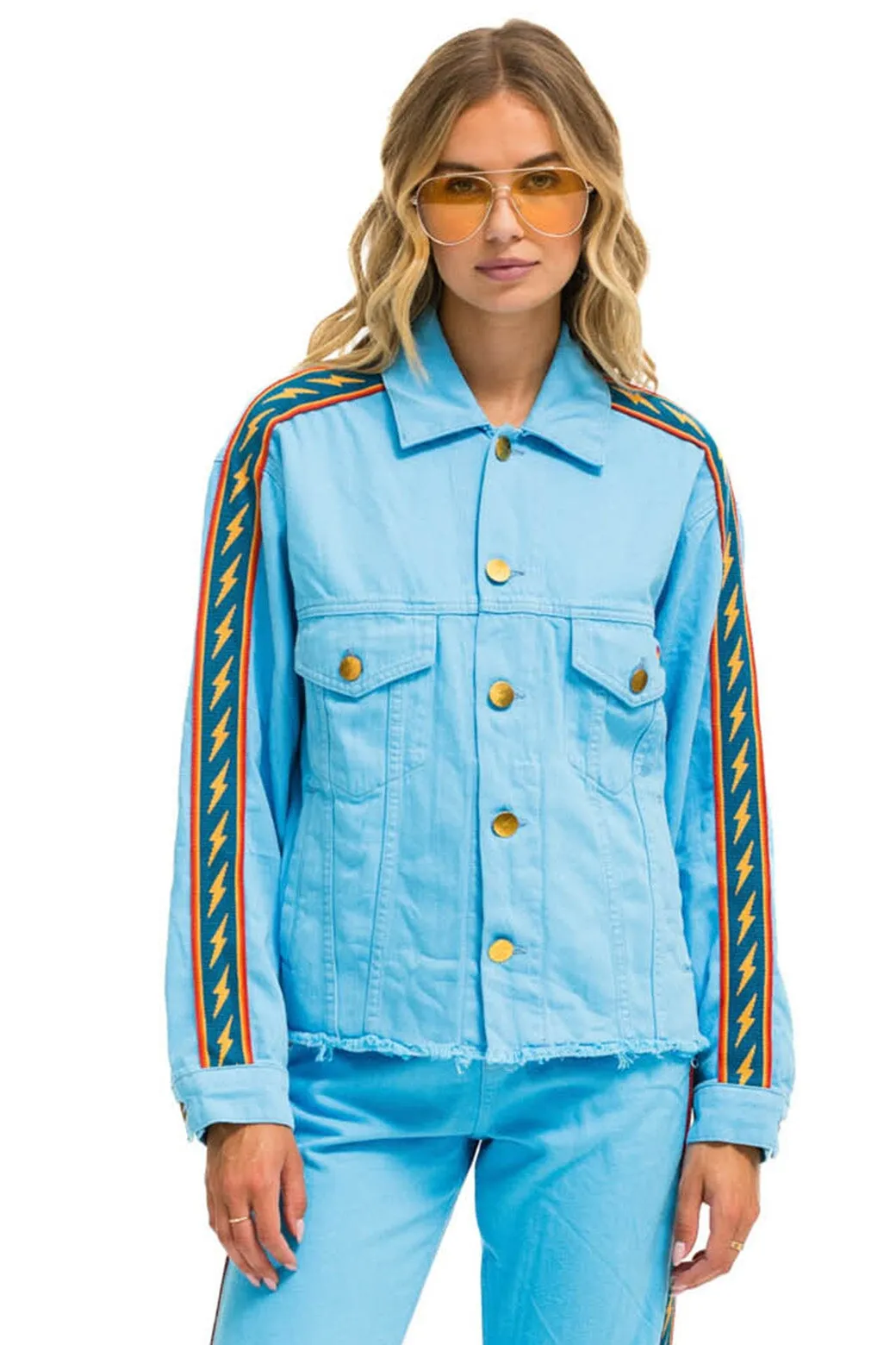 BOLT STRIPE OVERSIZED CUTOFF DENIM JACKET - SKY sold by Aviator Nation product image thumbnail 5