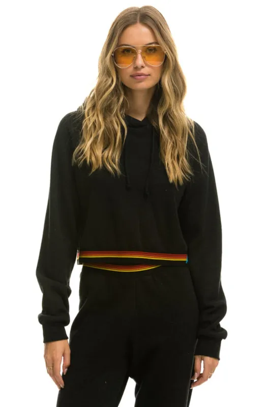 LOGO STRIPE CROP PULLOVER HOODIE - BLACK sold by Aviator Nation