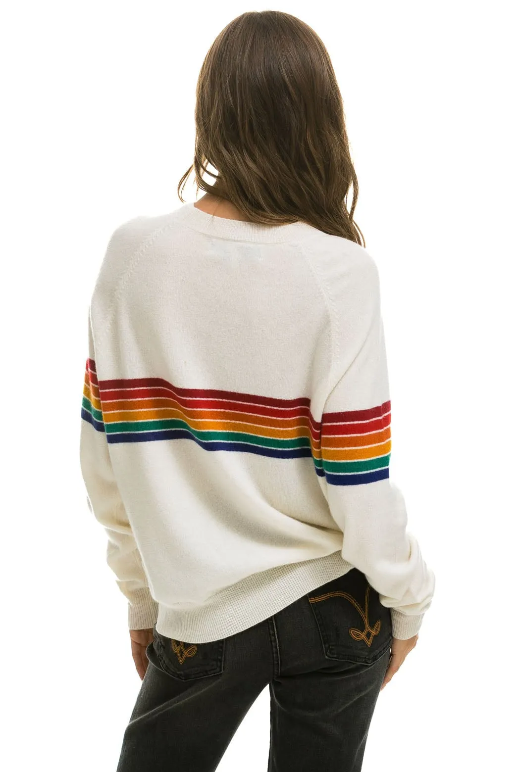 RAINBOW STRIPE 6 UNISEX LIGHT CASHMERE SWEATER - SNOW sold by Aviator Nation product image thumbnail 5