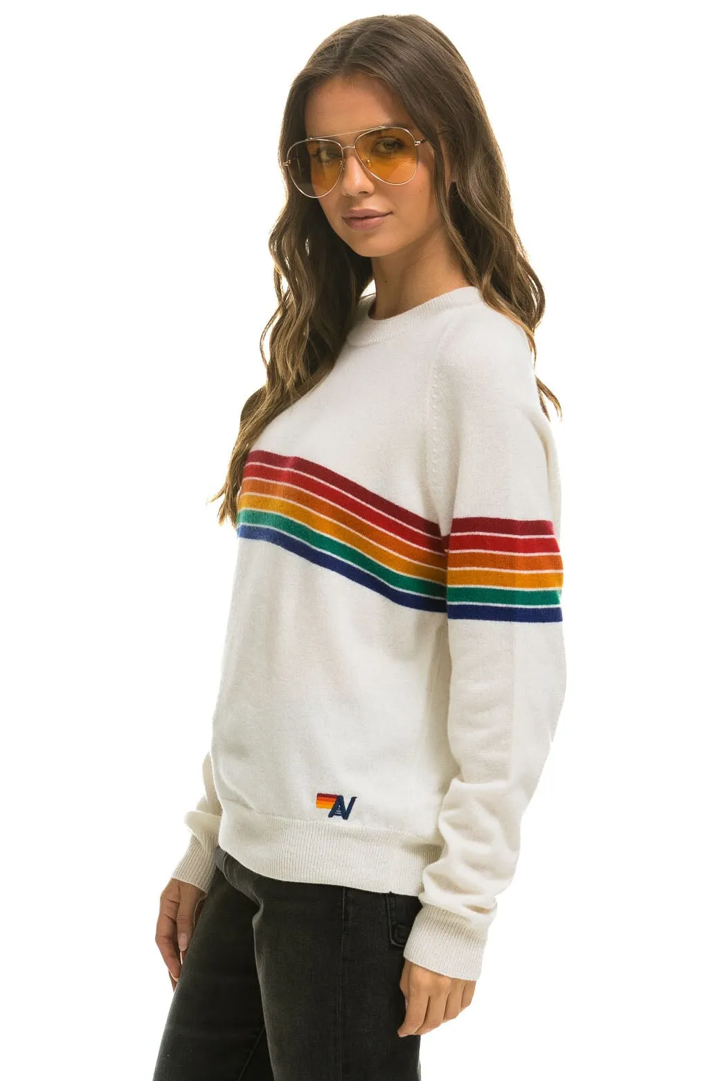 RAINBOW STRIPE 6 UNISEX LIGHT CASHMERE SWEATER - SNOW sold by Aviator Nation product image thumbnail 3