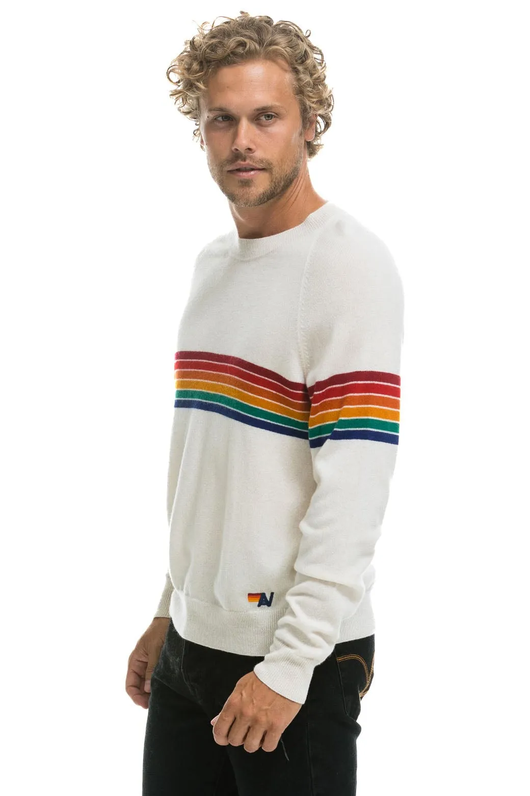 RAINBOW STRIPE 6 UNISEX LIGHT CASHMERE SWEATER - SNOW sold by Aviator Nation product image thumbnail 4