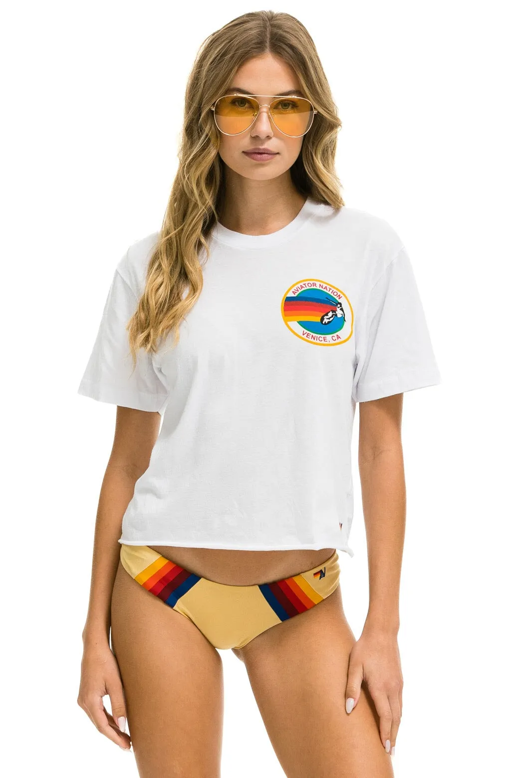 AVIATOR NATION SMALL LOGO BOYFRIEND TEE - WHITE sold by Aviator Nation