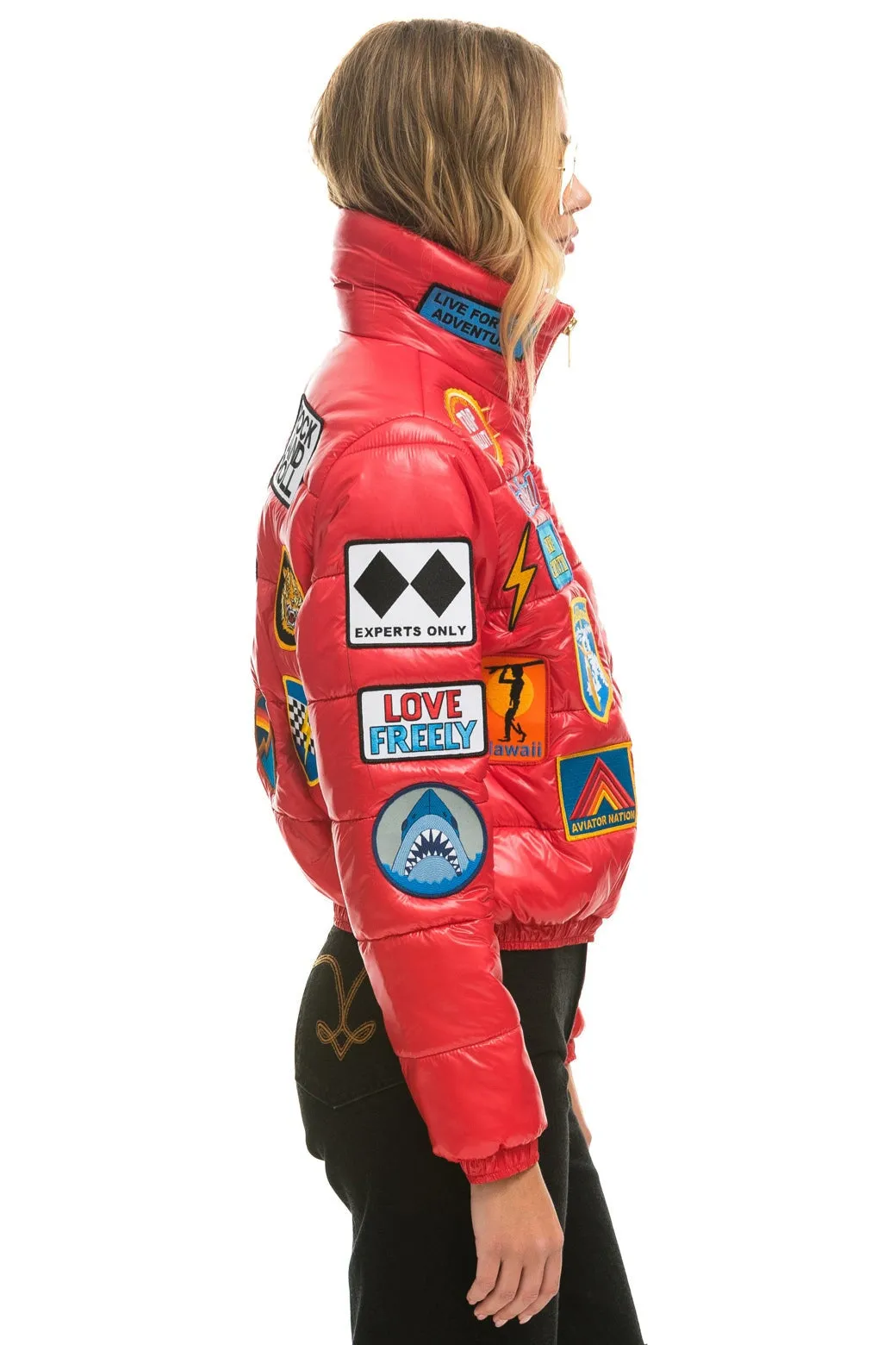 VINTAGE PATCH APRES PUFFER JACKET - CHERRY GLOSSY sold by Aviator Nation product image thumbnail 2