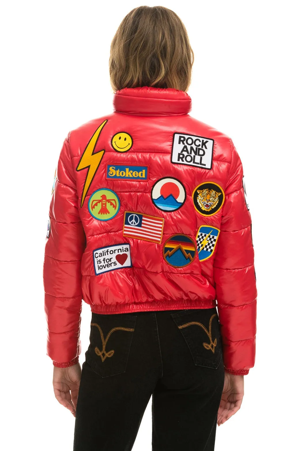VINTAGE PATCH APRES PUFFER JACKET - CHERRY GLOSSY sold by Aviator Nation product image thumbnail 4