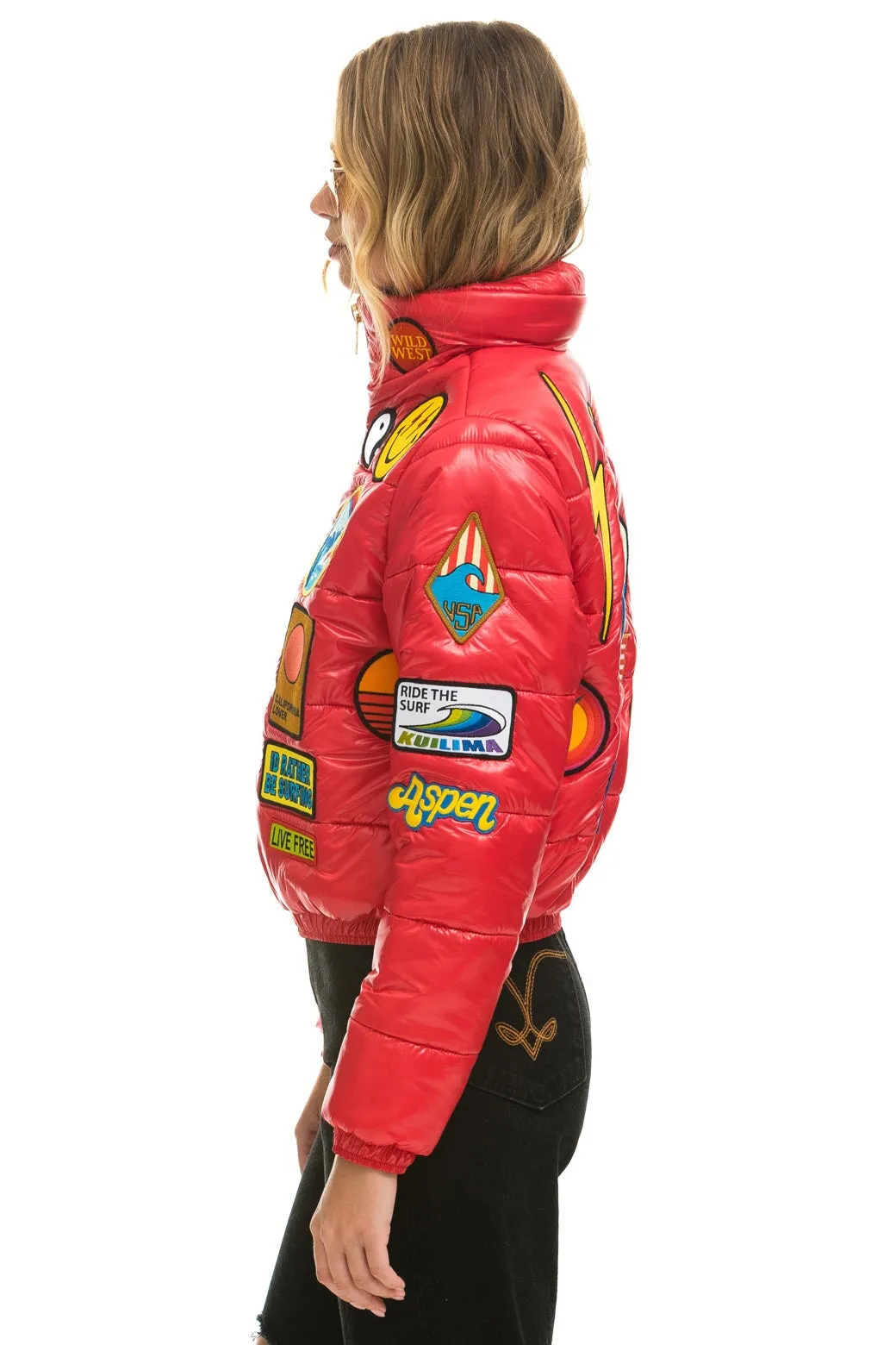 VINTAGE PATCH APRES PUFFER JACKET - CHERRY GLOSSY sold by Aviator Nation product image thumbnail 3