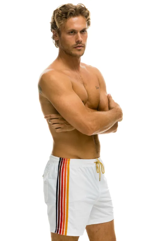 MEN'S 5 STRIPE FLEX SHORTS - WHITE made by Aviator Nation