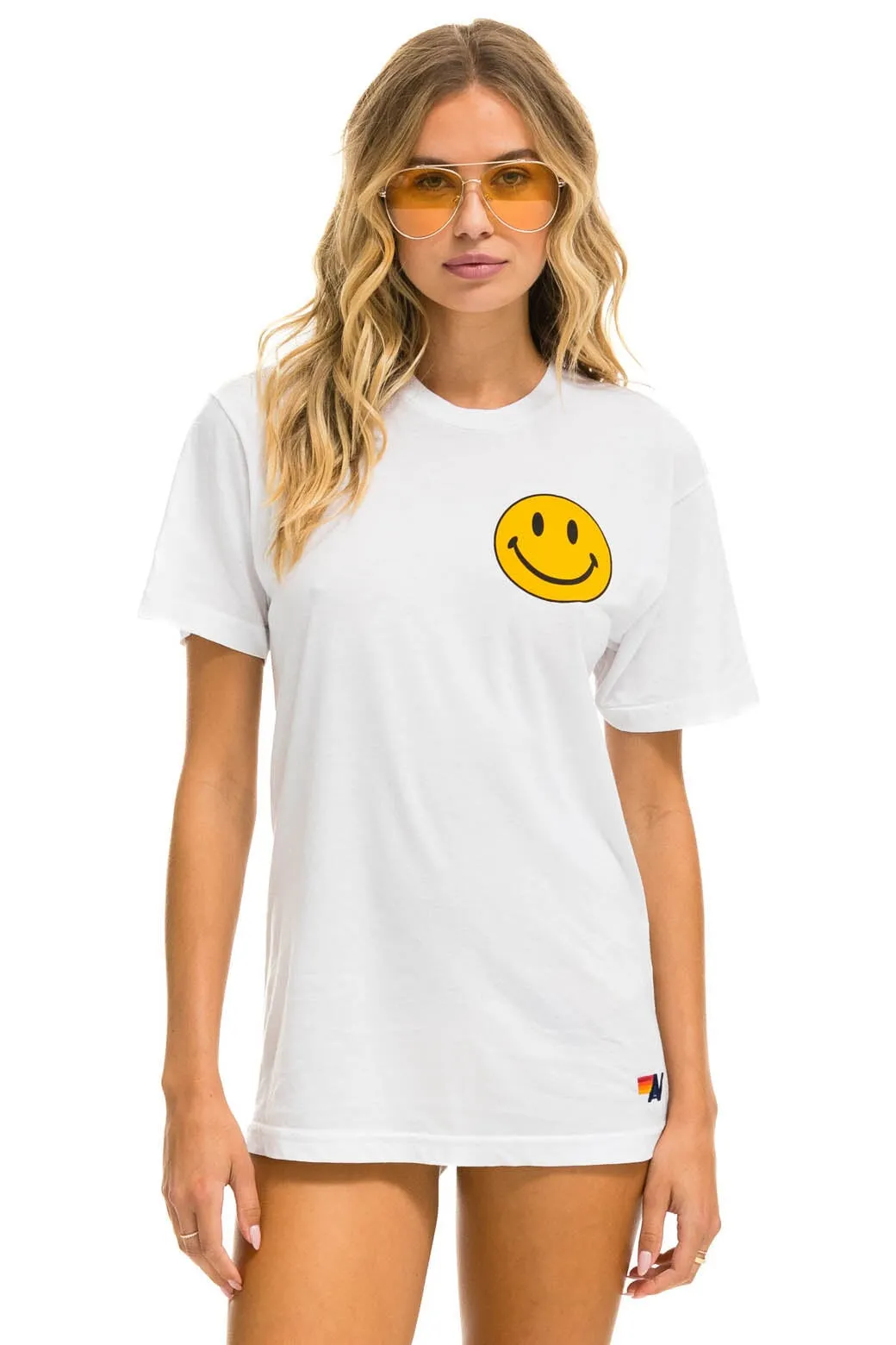 SMILEY 2 CREW TEE - WHITE sold by Aviator Nation