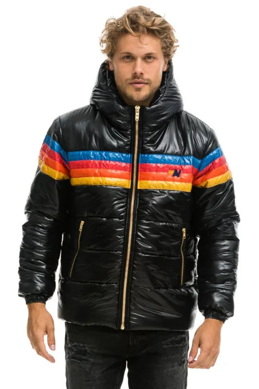 4 STRIPE LUXE TREKKER JACKET - GLOSSY BLACK sold by Aviator Nation
