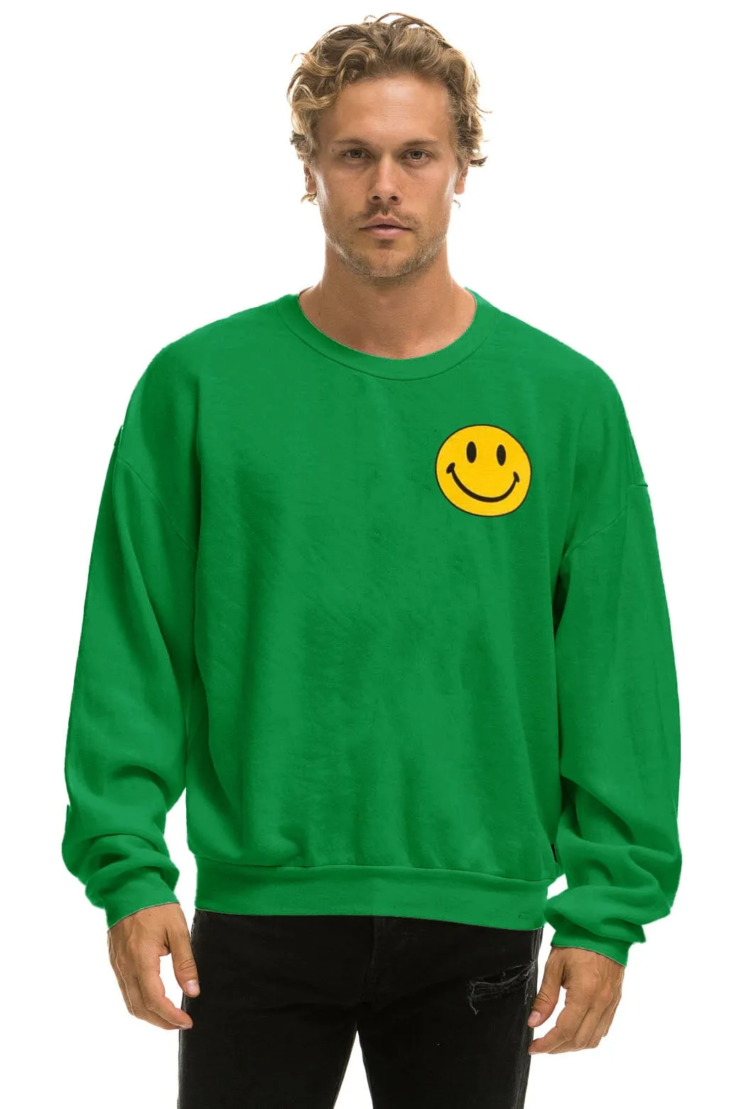 SMILEY 2 RELAXED LIGHT WEIGHT CREW SWEATSHIRT - KELLY GREEN sold by Aviator Nation product image thumbnail 2