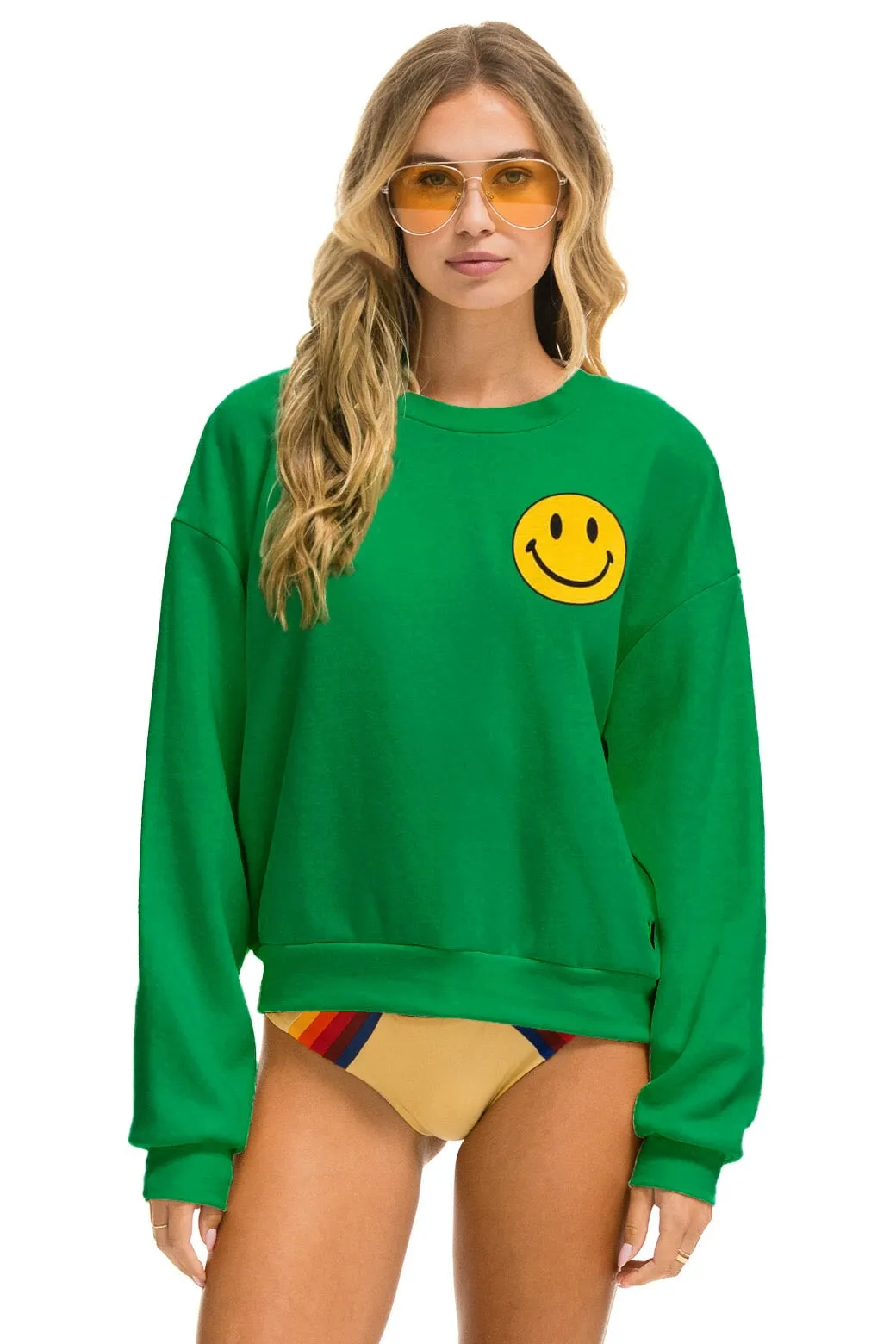 SMILEY 2 RELAXED LIGHT WEIGHT CREW SWEATSHIRT - KELLY GREEN sold by Aviator Nation