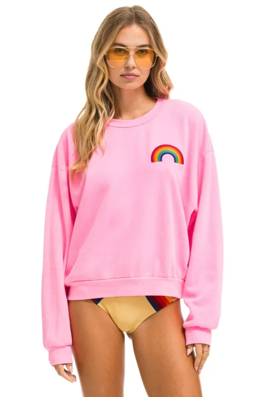 RAINBOW EMBROIDERY RELAXED CREW SWEATSHIRT - NEON PINK sold by Aviator Nation