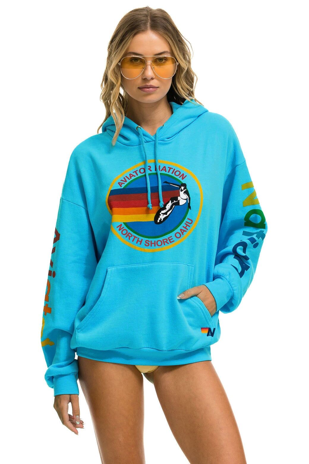 AVIATOR NATION NORTH SHORE RELAXED PULLOVER HOODIE - NEON BLUE sold by Aviator Nation