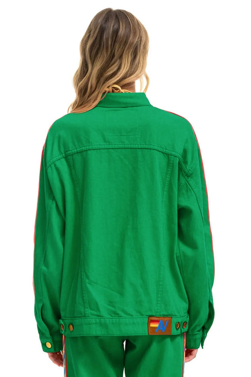 BOLT STRIPE OVERSIZED CONCERT DENIM JACKET - KELLY GREEN sold by Aviator Nation product image thumbnail 2
