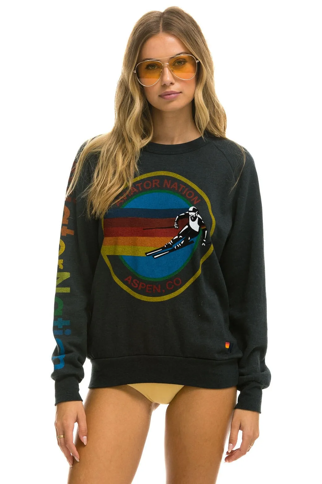 AVIATOR NATION ASPEN CREW SWEATSHIRT - CHARCOAL sold by Aviator Nation