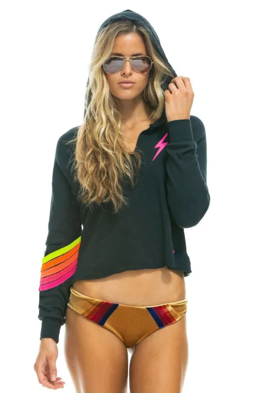 BOLT STITCH CHEVRON 5 SPLIT NECK PULLOVER CROP HOODIE - CHARCOAL // NEON made by Aviator Nation