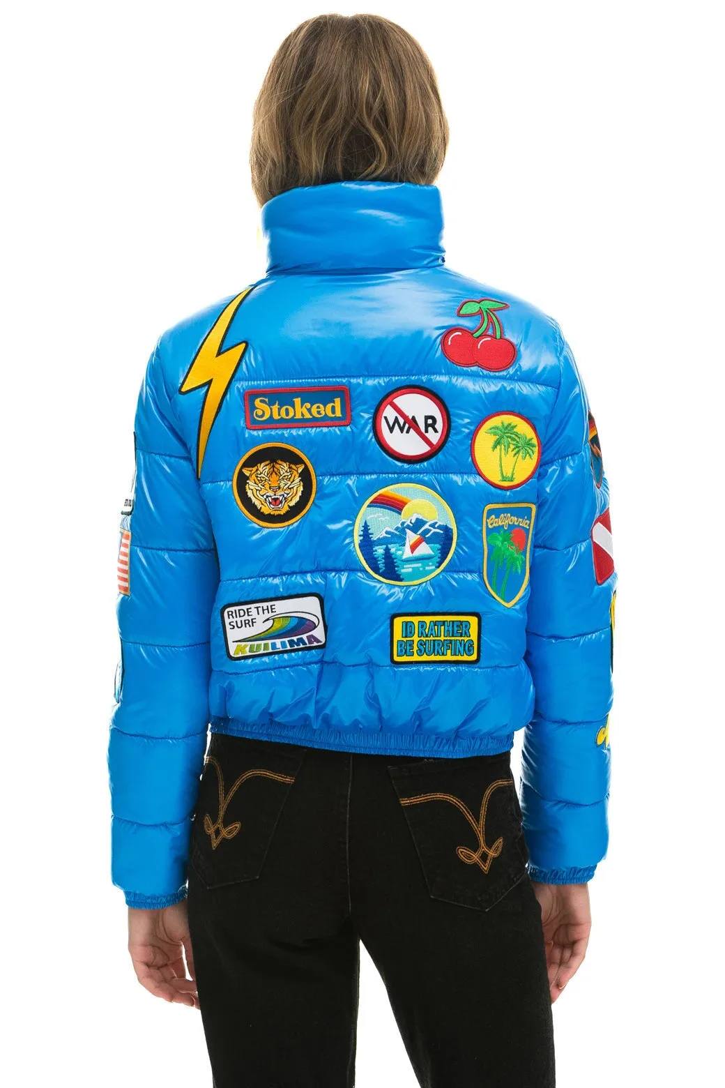 VINTAGE PATCH APRES PUFFER JACKET - BLUE CINA GLOSSY sold by Aviator Nation product image thumbnail 4