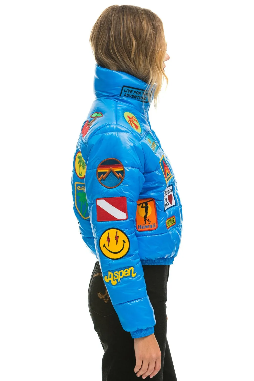 VINTAGE PATCH APRES PUFFER JACKET - BLUE CINA GLOSSY sold by Aviator Nation product image thumbnail 2