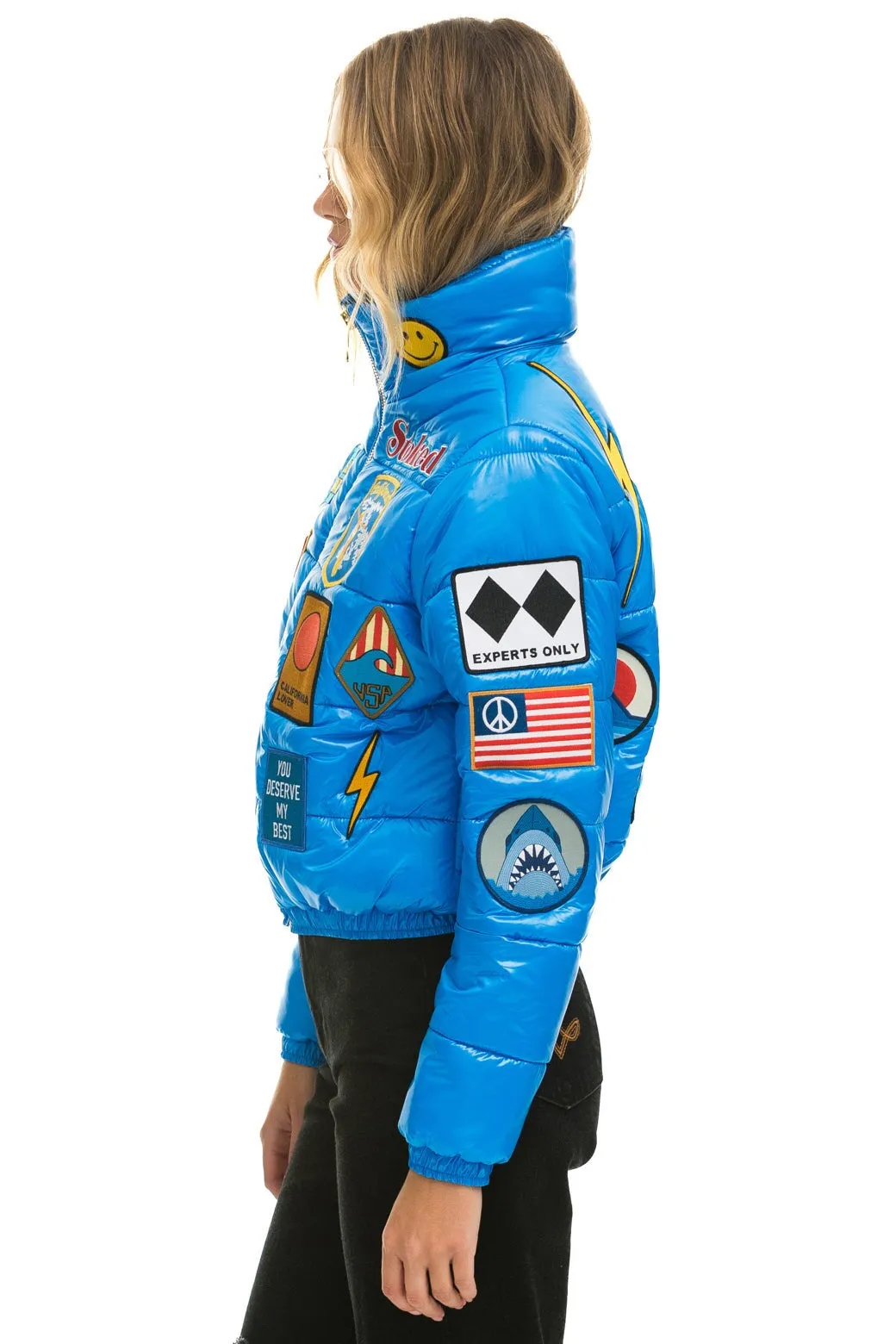 VINTAGE PATCH APRES PUFFER JACKET - BLUE CINA GLOSSY sold by Aviator Nation product image thumbnail 3