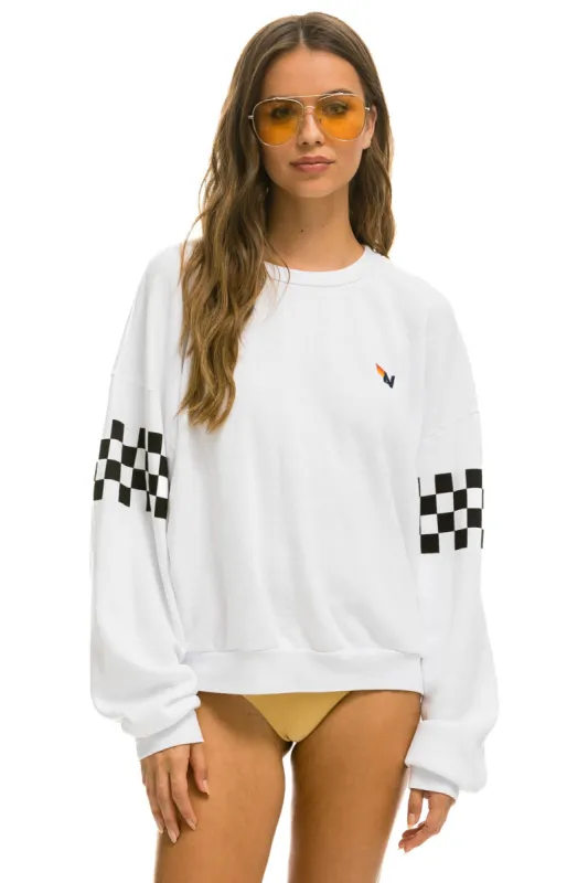 CHECK 2 SLEEVE RELAXED CREW SWEATSHIRT - WHITE sold by Aviator Nation