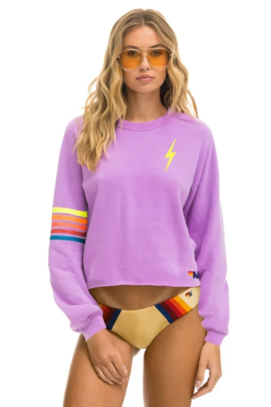 BOLT RUGBY STITCH CROPPED CREW SWEATSHIRT - NEON PURPLE // NEON RAINBOW sold by Aviator Nation