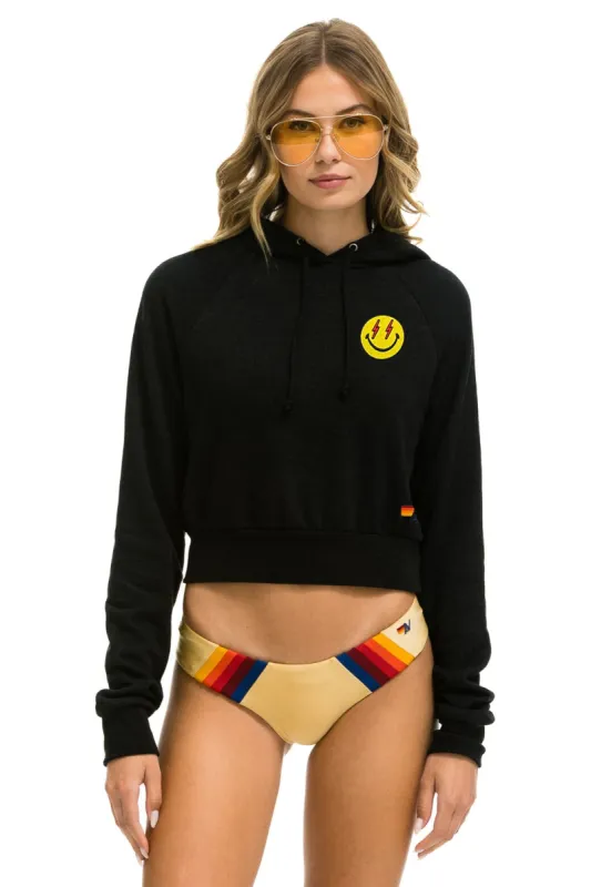 SMILEY BOLT EYES CROPPED HOODIE - BLACK sold by Aviator Nation