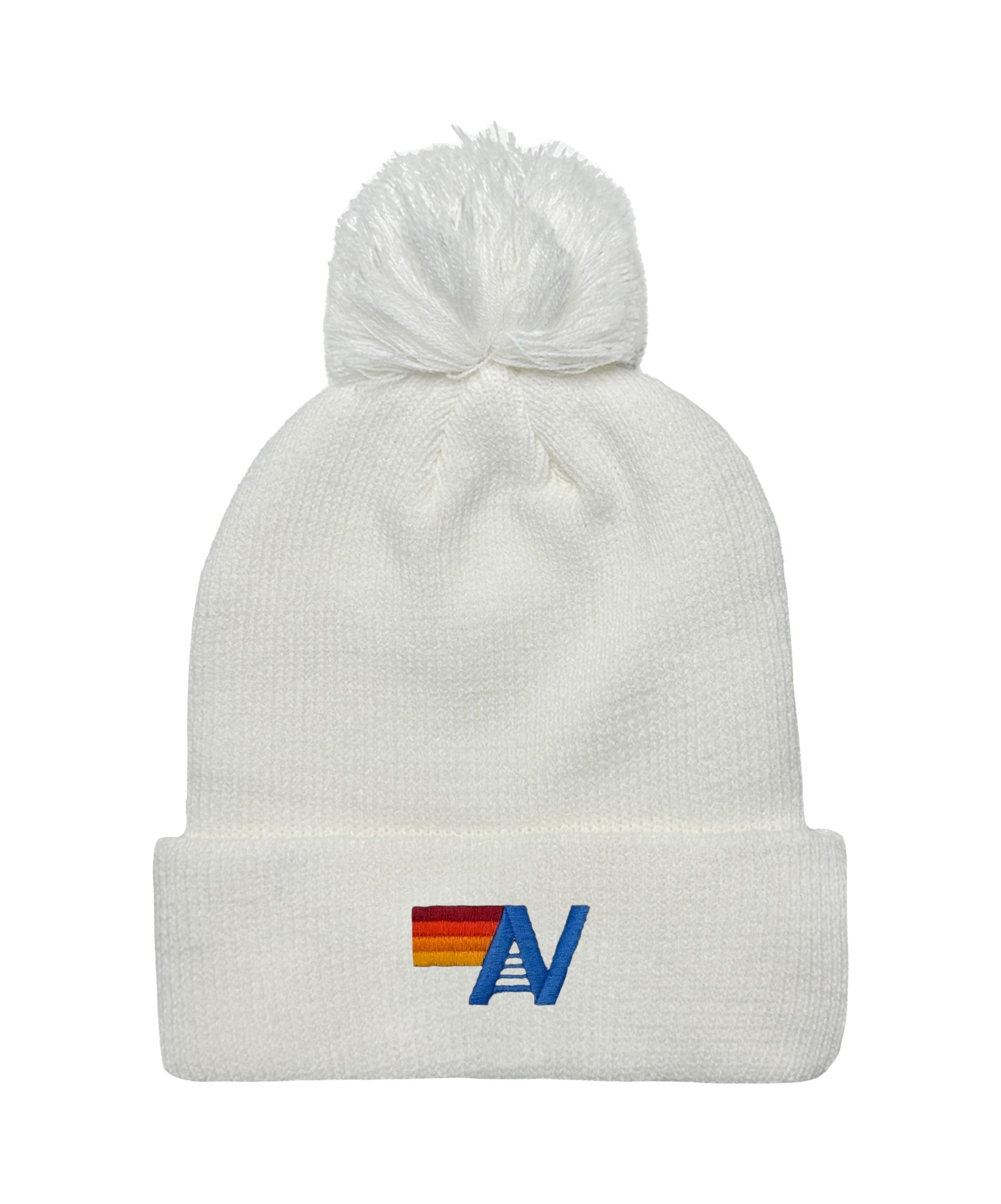 LOGO POM RIB BEANIE - WHITE sold by Aviator Nation