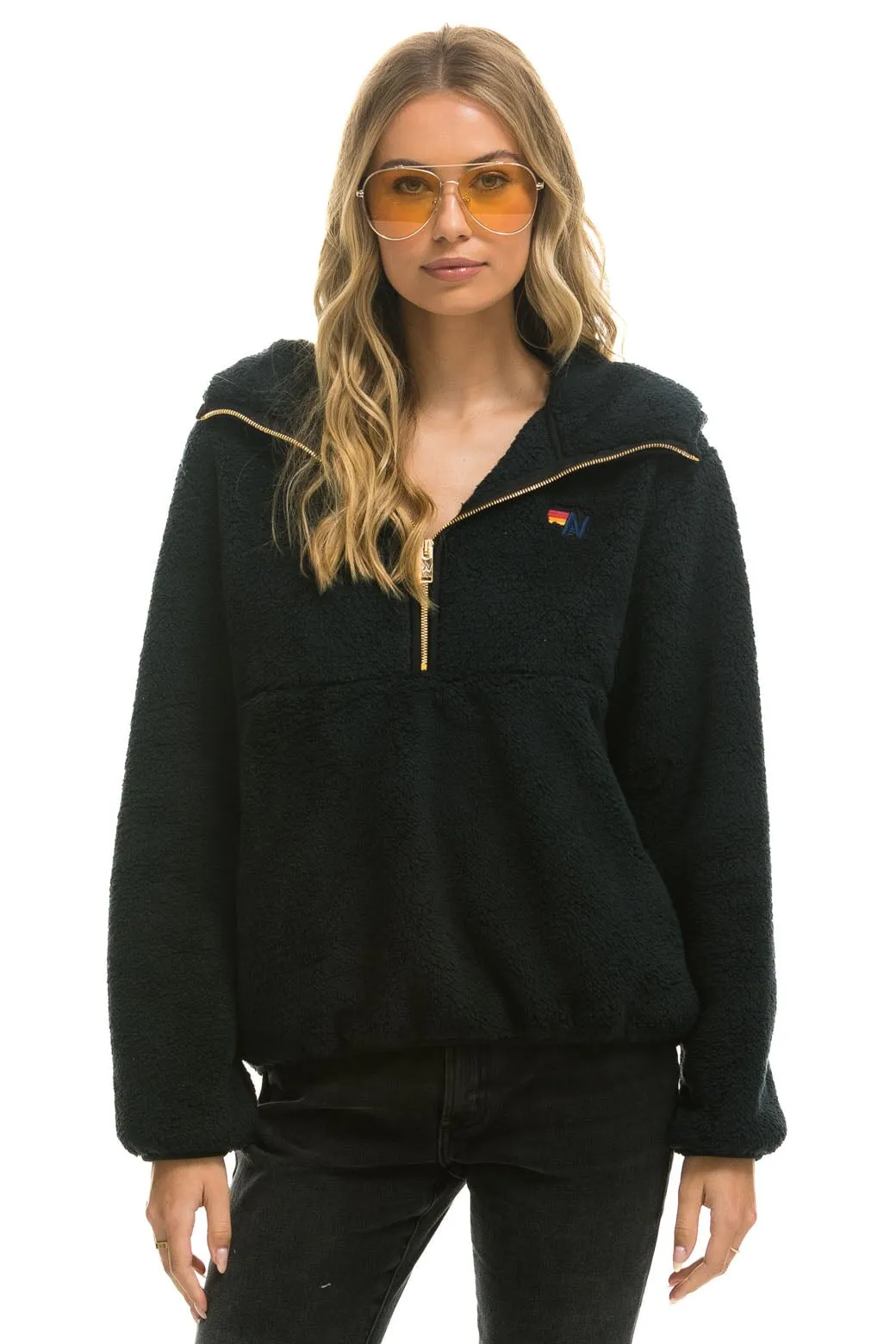 TEDDY APRES HOODED HALF ZIP JACKET - BLACK sold by Aviator Nation product image thumbnail 2