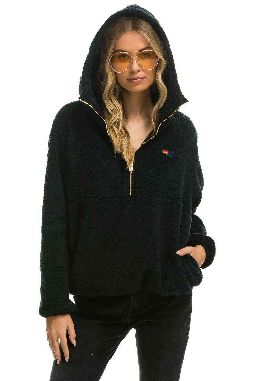 TEDDY APRES HOODED HALF ZIP JACKET - BLACK sold by Aviator Nation product image thumbnail 4