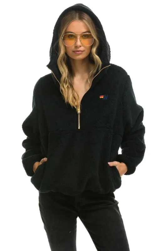 TEDDY APRES  HOODED HALF ZIP JACKET - BLACK sold by Aviator Nation