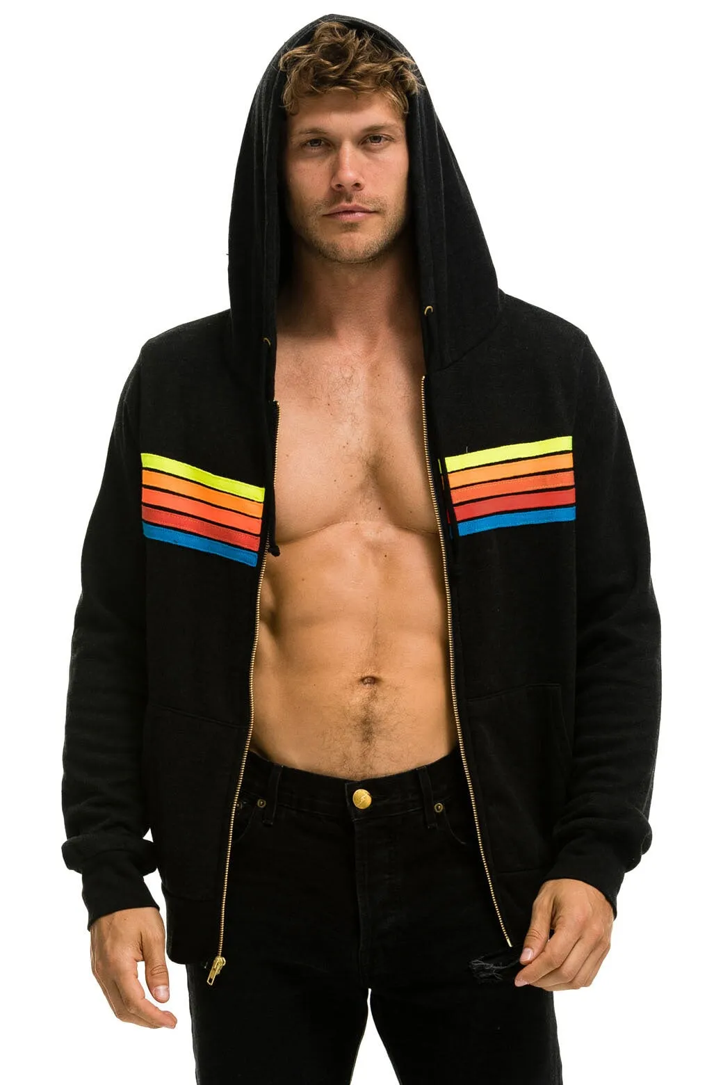 5 STRIPE HOODIE - BLACK // NEON RAINBOW sold by Aviator Nation product image thumbnail 2