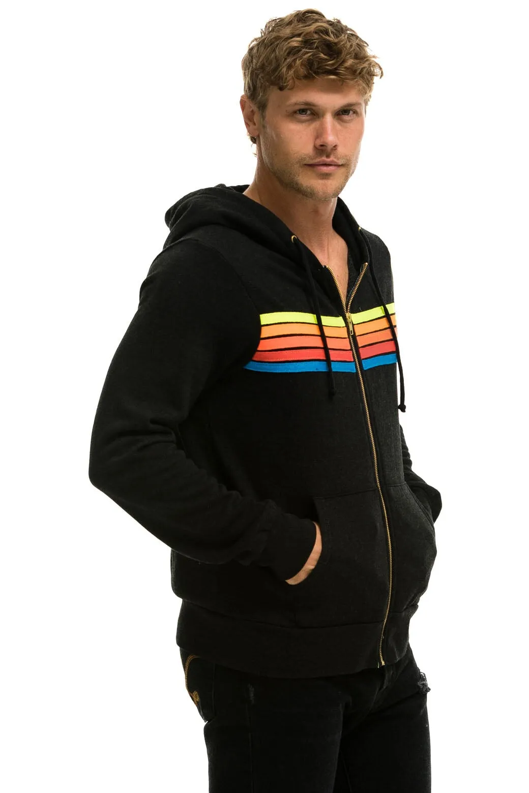 5 STRIPE HOODIE - BLACK // NEON RAINBOW sold by Aviator Nation product image thumbnail 4