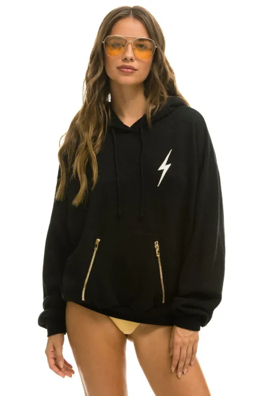 BOLT STITCH RELAXED PULLOVER HOODIE WITH POCKET ZIPPERS - BLACK // WHITE sold by Aviator Nation