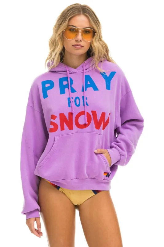 PRAY FOR SNOW RELAXED PULLOVER HOODIE - NEON PURPLE sold by Aviator Nation