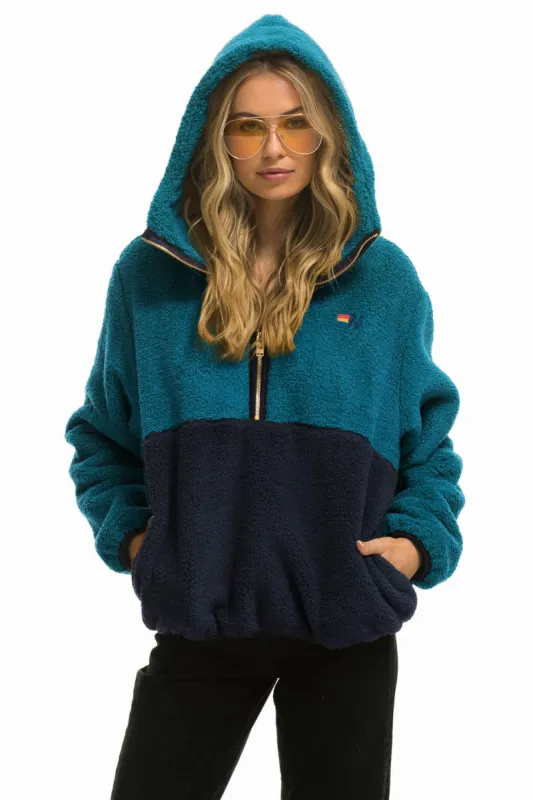 TEDDY APRES HOODED HALF ZIP COLOR BLOCK JACKET - CAPRI sold by Aviator Nation