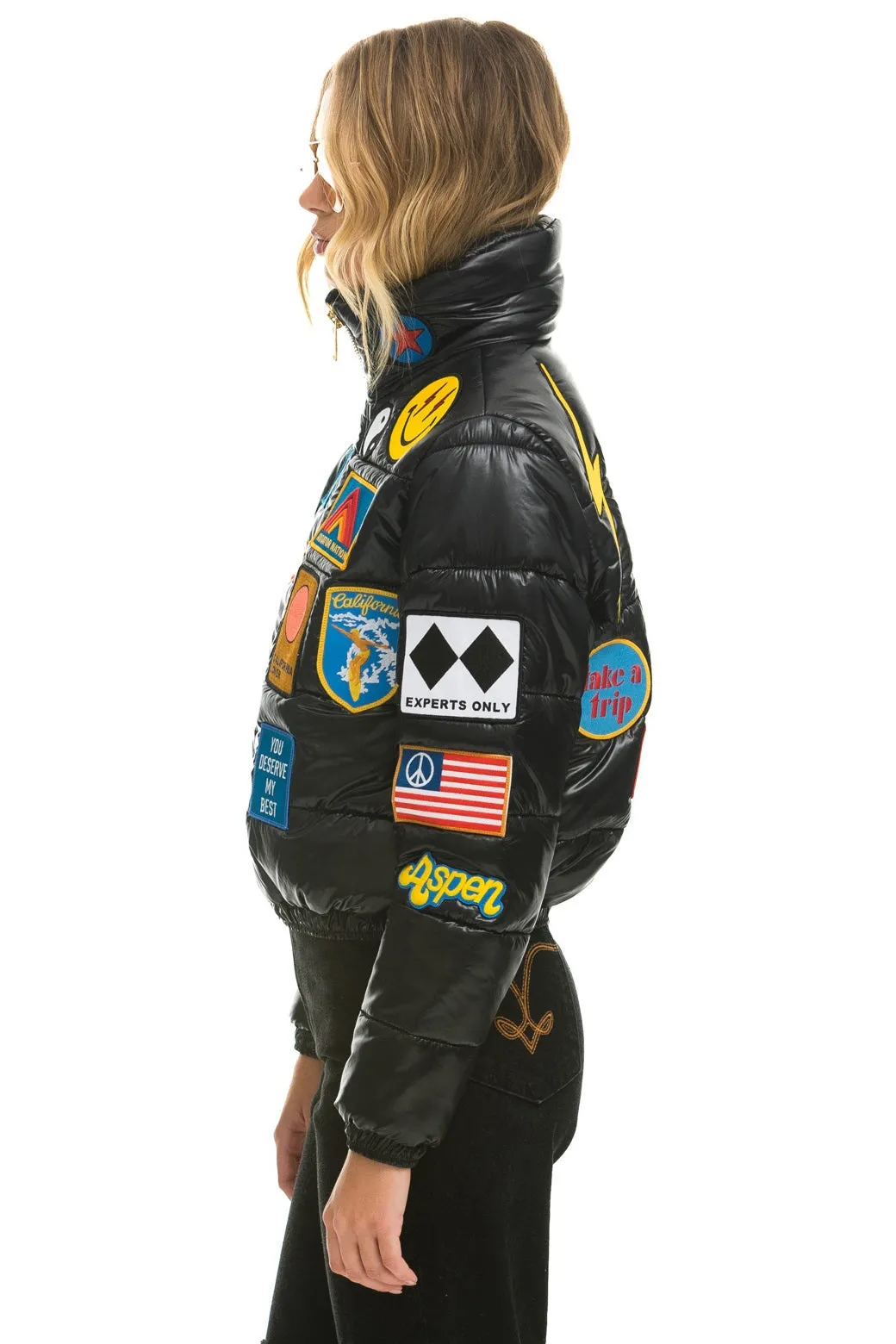 VINTAGE PATCH APRES PUFFER JACKET - BLACK GLOSSY sold by Aviator Nation product image thumbnail 4