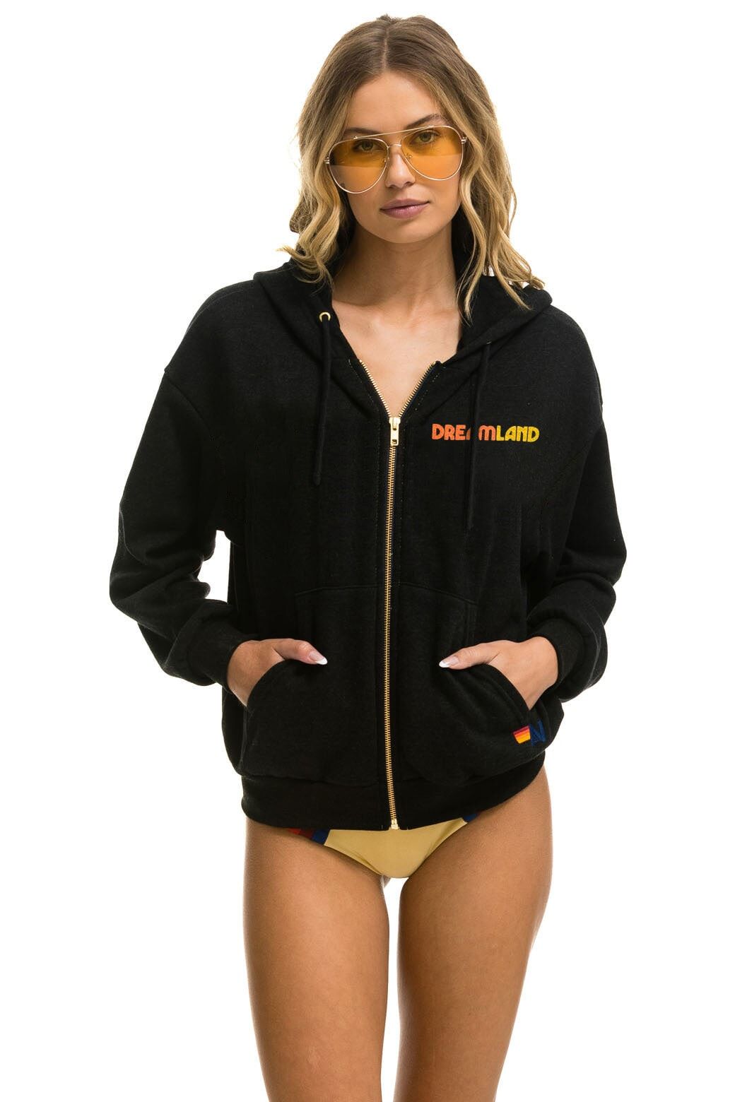 DREAMLAND TIGER RELAXED ZIP HOODIE - BLACK sold by Aviator Nation